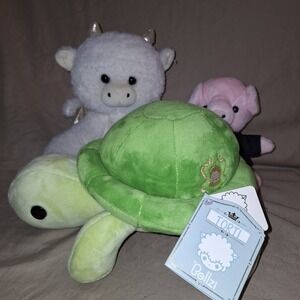 Lot of 3 Plush Toys Bellzi Torti Tortoise Fluffy Sitting Dragon 9" Piggly Wiggly